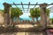 Pergola on the terrace. Mediterranean Sea.