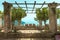 Pergola on the terrace. Mediterranean Sea.