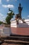 Perhaps the largest statue of a walking Buddha and an elephant standing on its hind legs in Phutthamonthon Park in Bangkok.