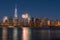 Perigee full moon over the skyscrapers of lower Manhattan-New Yo