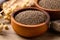 Perilla seed in wooden bowl, Healthy herbal seed