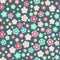 Periwinkle pink turquoise flowers seamless pattern
