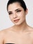 perky brunette naked shoulders face makeup clean skin close-up