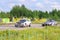 PERM, RUSSIA - JUL 22, 2017: Two drifting cars compete