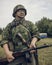 PERM, RUSSIA - JULY 30, 2016: Historical reenactment of World War II, summer, 1942. German soldier with submachine gun