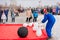 PERM, RUSSIA - March 13, 2016: Children playing skittles