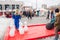 PERM, RUSSIA - March 13, 2016: Children playing skittles