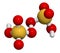 Peroxydisulfuric acid oxidizing agent molecule. 3D rendering. Atoms are represented as spheres with conventional color coding: