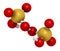 Peroxydisulfuric acid oxidizing agent molecule. 3D rendering. Atoms are represented as spheres with conventional color coding: