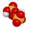 Peroxydisulfuric acid oxidizing agent molecule. 3D rendering. Atoms are represented as spheres with conventional color coding: