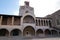 Perpignan city with the front wall in the courtyard of the king palace of Majorca in France