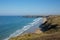 Perran sands sandy beach Perranporth North Cornwall view to Penhale