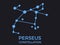 Perseus constellation. Stars in the night sky. Cluster of stars and galaxies. Constellation of blue on a black background. Vector