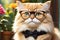 Persian cat donning stylish glasses, exuding confidence, whimsical accessory adding charm, bright and endearing