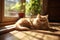 Persian Cat Lounging Indoors, Bathed in Afternoon Sunlight - Behold the epitome of feline grace as a Persian cat reclines indoors