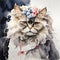 Persian Cat Wearing a Ribbon Watercolor Watercolors AI Generated