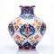 Persian Handmade Ceramic Blue And Orange Vase Qajar Art