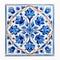 Persian Handmade Tile With Blue And Orange Floral Flowers