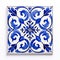 Persian Handmade Tile With Blue And White Baroque Designs