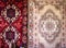 Persian rugs in various colors hanging on a wall