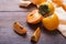 Persimmon fruits on the wooden table