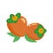 Persimmon icons in orange and yellow colors Two persimmons and leaves Flat vector ilustrations