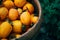 Persimmon on retro desk in basket