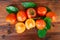 Persimmons kaki fruits on rustic table. Top view