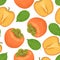 Persimmons seamless pattern. Vector cartoon flat illustration. Tropical fruits