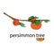 Persimmons on Tree Branch. Ripe persimmons on a branch with leaves. Persimmons for Korean Chuseok holiday. Illustration for logo,