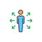 Person and arrows filled outline icon, colorful vector sign