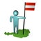 Person with Austrian flag on map