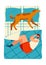 Person bed dog, sleep together animal, young happy kip, slumber time person sleeping, design, cartoon style vector