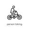 Person Biking icon. Trendy modern flat linear vector Person Biking icon on white background from thin line People collection