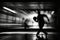 person, bowling strike in black-and-white photograph