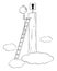 Person or Businessman Climbing on the Top, But It Is not High Enough, Vector Cartoon Stick Figure Illustration