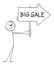 Person or Businessman Holding Big Sale Arrow Sign and Pointing at Something, Vector Cartoon Stick Figure Illustration