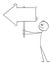 Person or Businessman Holding Empty Arrow Sign and Pointing at Something, Vector Cartoon Stick Figure Illustration