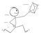 Person or Businessman Running With Envelope, mail, Email or Message, Vector Cartoon Stick Figure Illustration