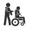 Person carries a disabled in a wheelchair, world disability day, silhouette icon design