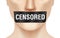 Person with CENSORED duct tape covering his mouth Free speech censorship concept vector illustration