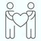 Person Charity thin line icon. Two people holding heart vector illustration isolated on white. Health charity outline