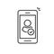 Person and checkmark on mobile phone icon vector, line outline smartphone user accepted symbol and tick, approved