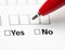 Person choosing Yes or No option in a document form