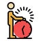 Person clicks on the clock icon color outline vector