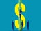 Person climb ladder to money symbol.  Business financial concept