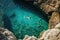 A person confidently swims in a crystal-clear blue ocean under the clear sky, A swimmer diving into a crystal-clear pool, AI