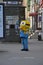 Person in costume of character of cartoon `Minions`