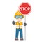 Person design with his personal protection equipment with industrial safety stop icon