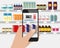 Person doing pharmacy shopping at the drug store, he is viewing offers and augmented reality contents on his smartphone